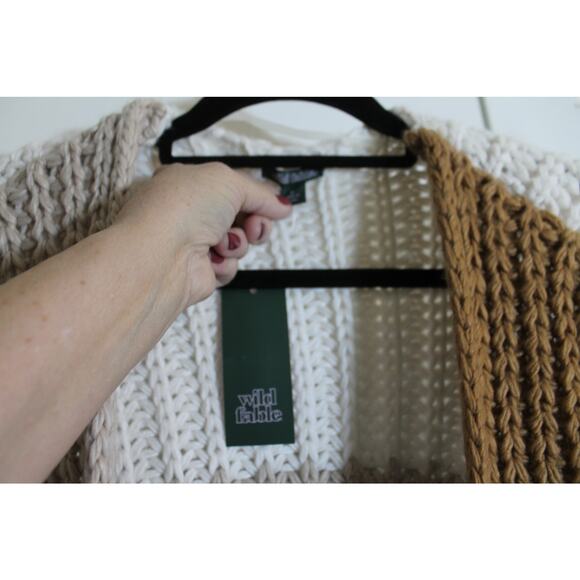 Wild Fable Brown Colorblock Chunky Knit Open Front Cardigan sz M NEW - Picture 4 of 4